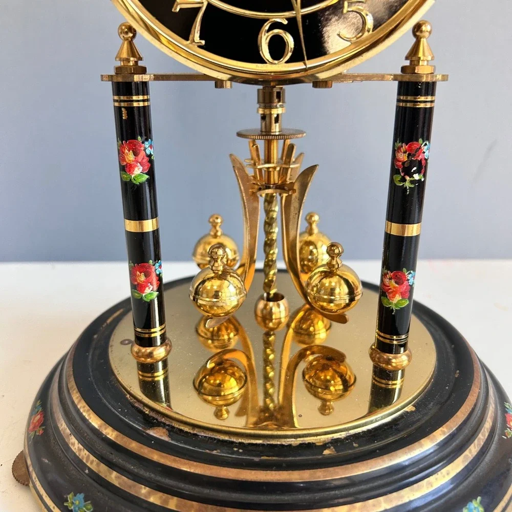 VTG Kieninger & Obergfell Anniversary 400 Day Clock Dome Floral Black Germany